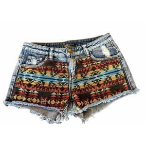 ChiQle Denim Women’s Size Medium Aztec Print Denim Shorts